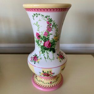 Vintage Laura Ashley Isabella Country Roses Ceramic Flower Vase Pink Yellow